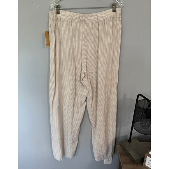 NWT Michael Michael Kors Linen Blend Striped Pull On Pants Women's Size Large - Picture 2 of 8